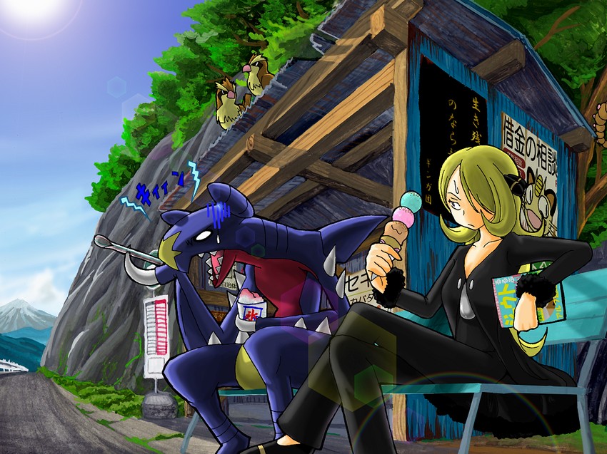 cynthia, meowth, garchomp, pidgey, and weedle (pokemon and 1 more) drawn by shitappa_13-gou