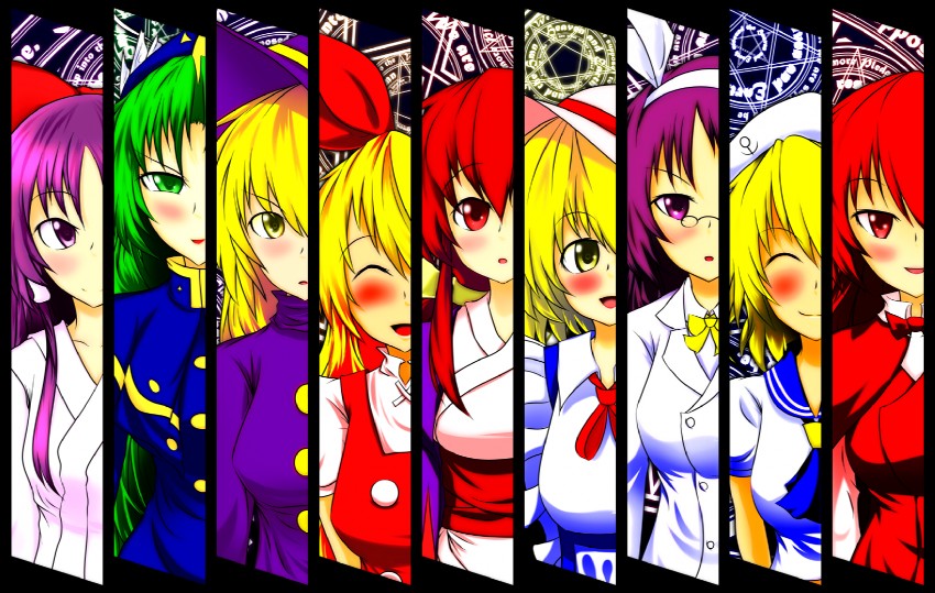 hakurei reimu, kirisame marisa, mima, okazaki yumemi, kitashirakawa chiyuri, and 4 more (touhou and 1 more) drawn by kooroo