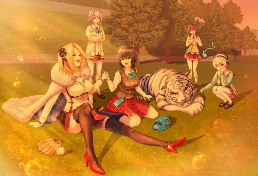 aoi erika, minase ichigo, higuchi seika, hiiragi kozue, minase sumomo, and 1 more (heaven burns red) drawn by sikine_caligula