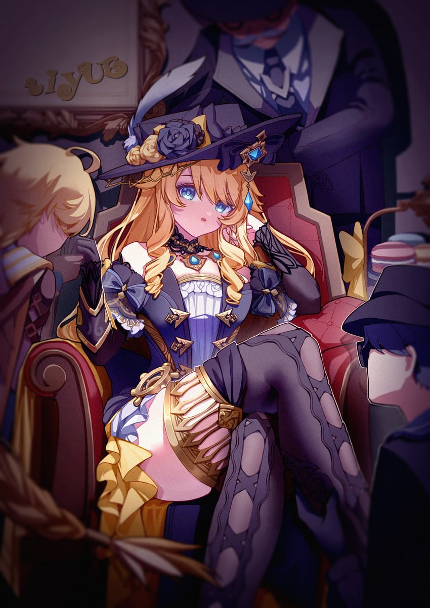 aether, navia, silver, and melus (genshin impact) drawn by ziyue_(user_segn3452)