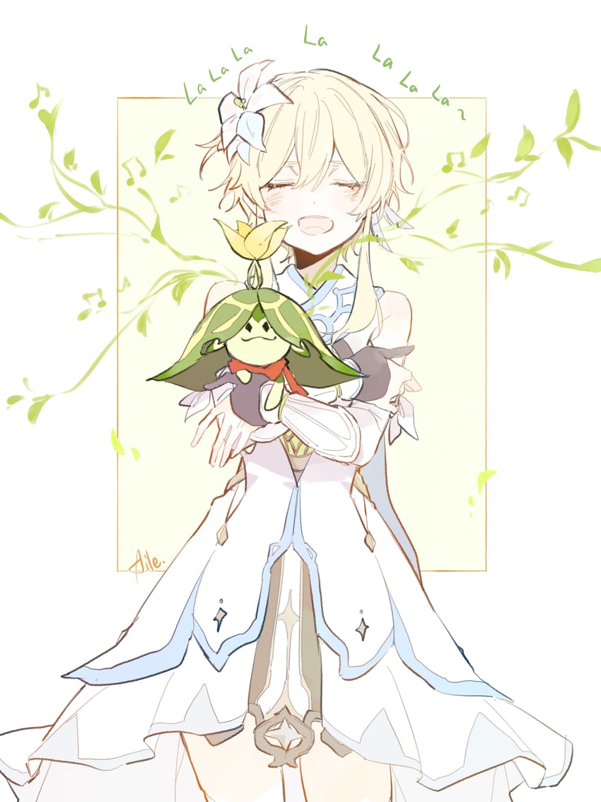 lumine, aranara, and arama (genshin impact) drawn by aiwo_o_lite