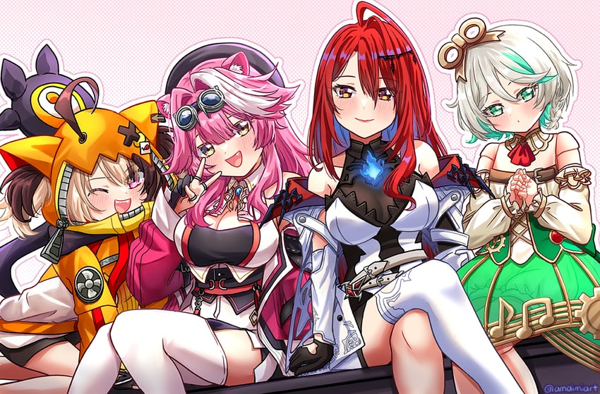 raora panthera, gigi murin, cecilia immergreen, and elizabeth rose bloodflame (hololive and 1 more) drawn by amaimi
