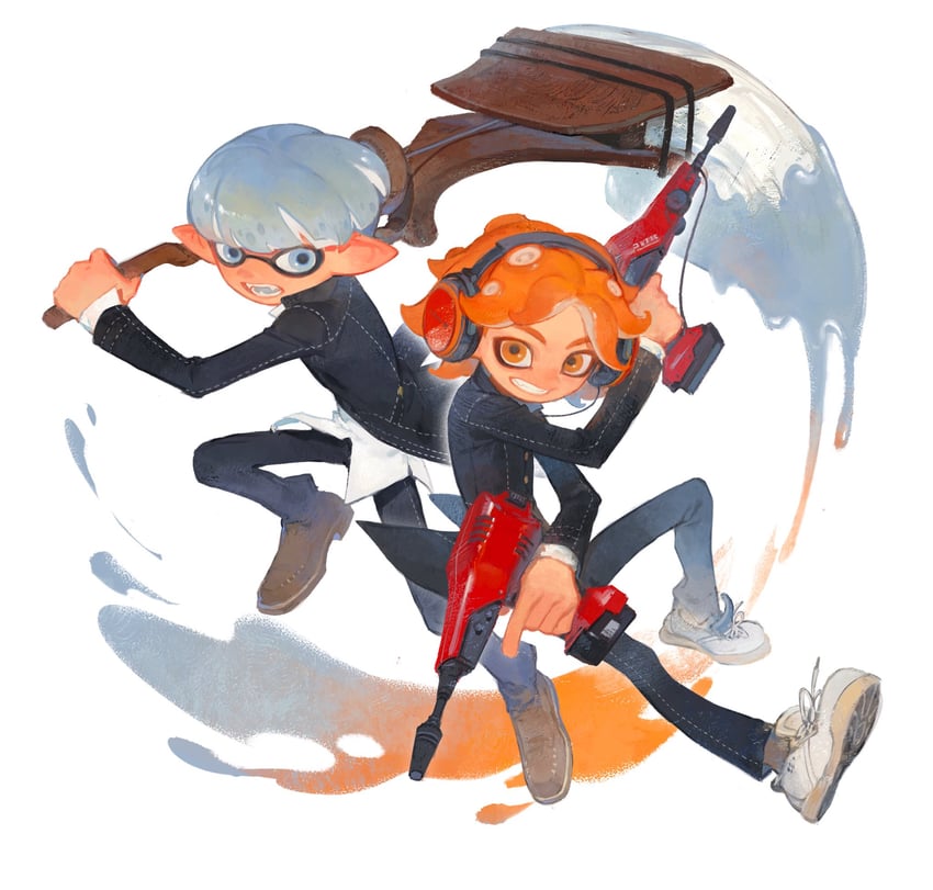 narukami yu and hanamura yousuke (persona and 2 more) drawn by creamyghost