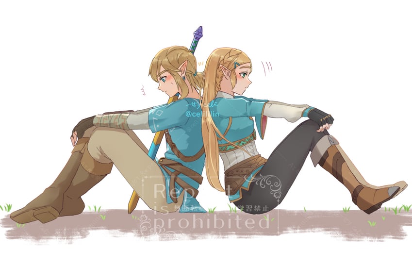 link and princess zelda (the legend of zelda and 1 more) drawn by seri_(yuukasakura)