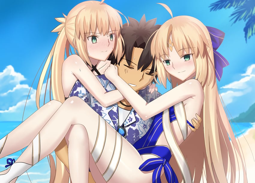 artoria pendragon, fujimaru ritsuka, and artoria caster (fate and 1 more) drawn by longdq3008