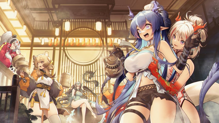 dusk, nian, ling, feater, and du yaoye (arknights) drawn by jiusan_naitang