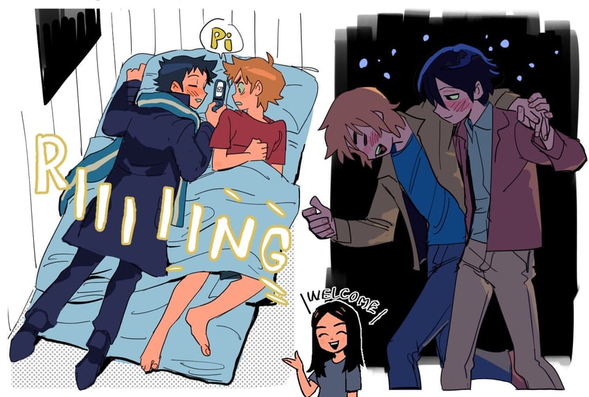 scott pilgrim, wallace wells, and stacey pilgrim (scott pilgrim and 1 more) drawn by miyage_no_nukegara
