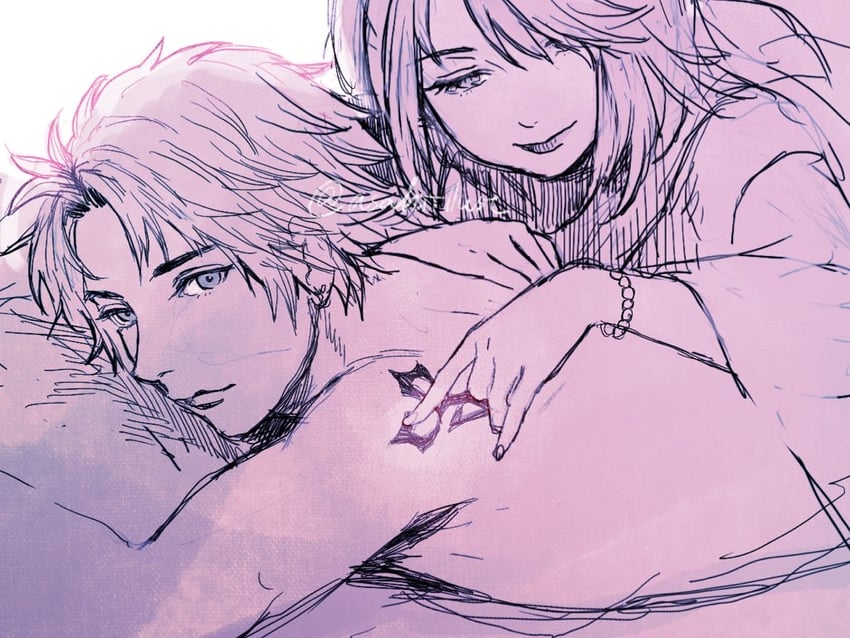 yuna and tidus (final fantasy and 1 more) drawn by nexeee