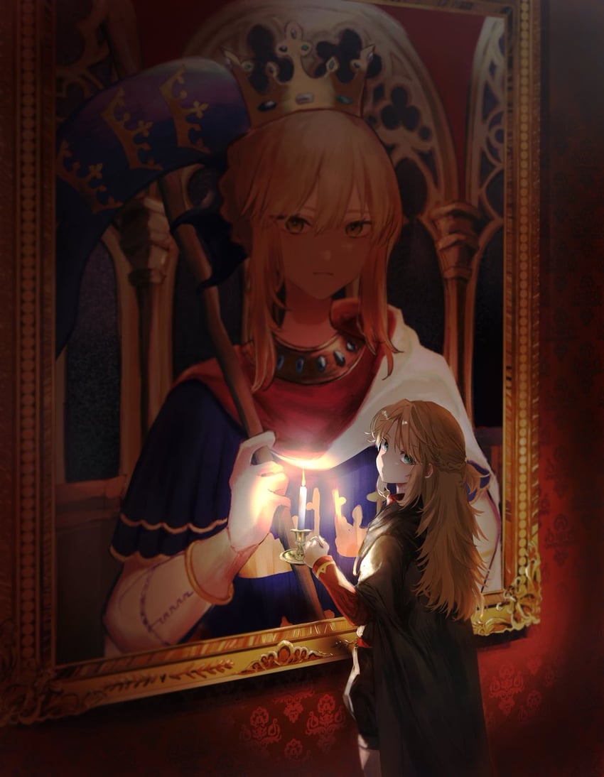 artoria pendragon, saber, and mordred (fate and 1 more) drawn by nigiri