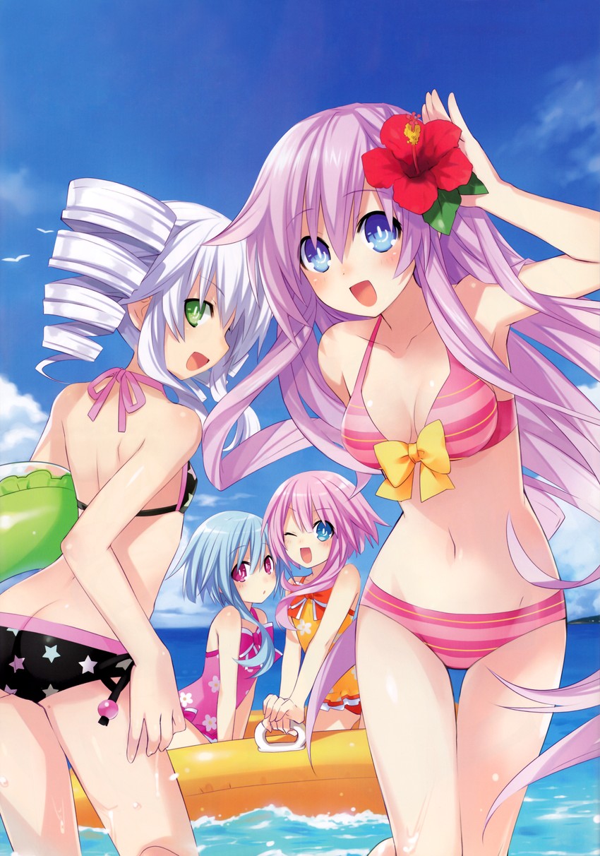 purple sister, black sister, white sister ram, and white sister rom (neptune and 1 more) drawn by tsunako