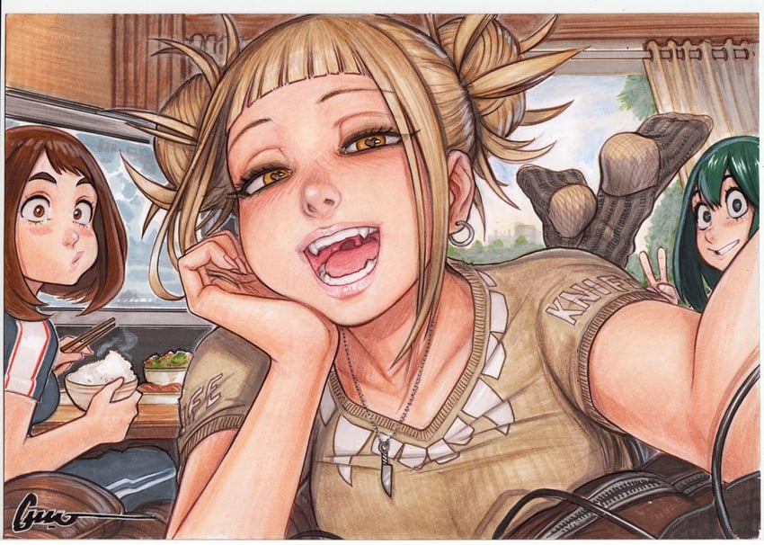uraraka ochaco, toga himiko, and asui tsuyu (boku no hero academia) drawn by omar_dogan