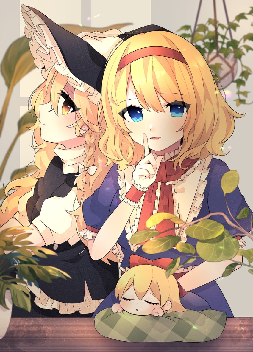 kirisame marisa, alice margatroid, and shanghai doll (touhou) drawn by necono_(nyu6poko)