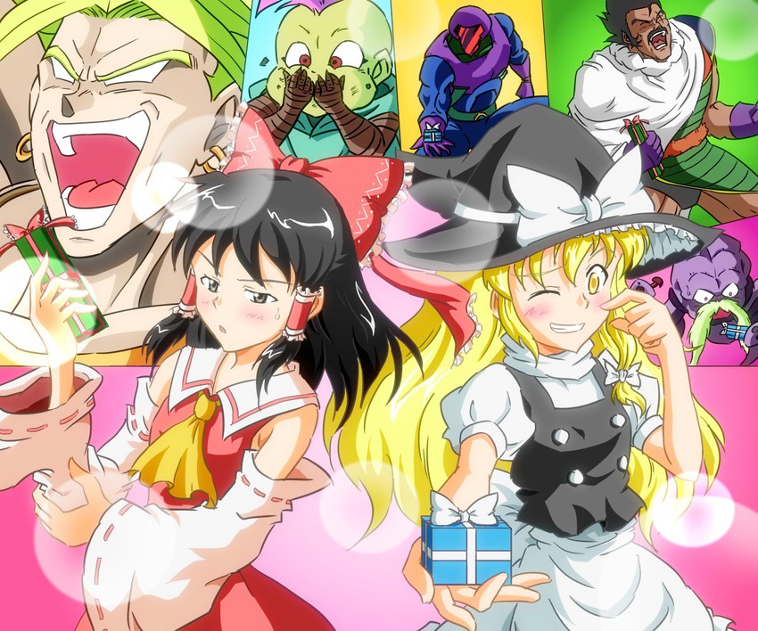 hakurei reimu, kirisame marisa, broly, and paragus (touhou and 2 more) drawn by ohoho