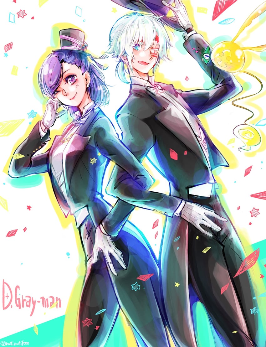 lenalee lee, allen walker, and timcanpy (d.gray-man) drawn by kozuuu