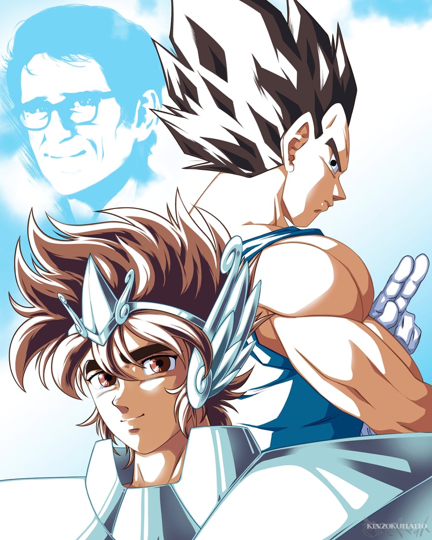 vegeta, pegasus seiya, and eric legrand (dragon ball and 3 more) drawn by kinzokumatto