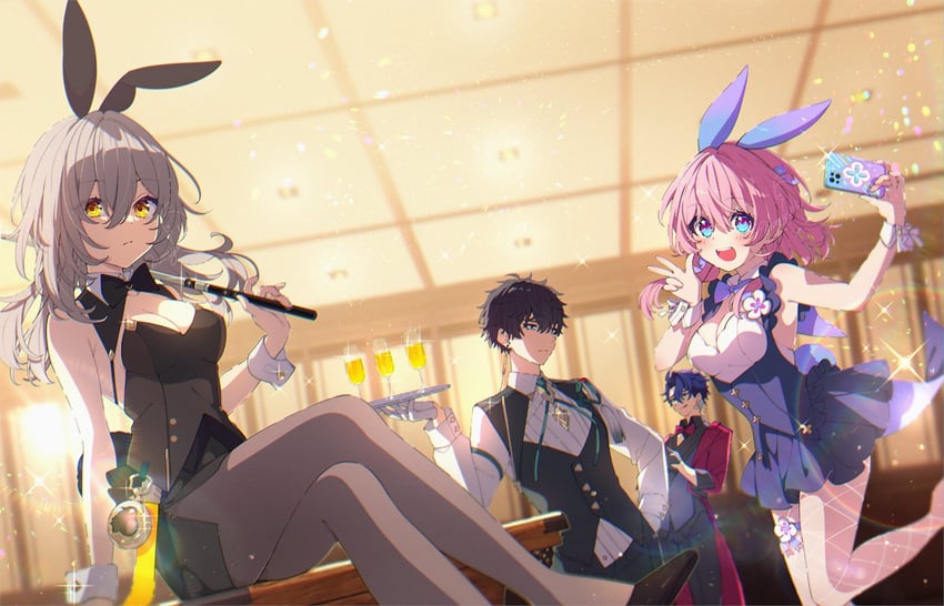trailblazer, stelle, march 7th, dan heng, and sampo koski (honkai and 1 more) drawn by mamyouda