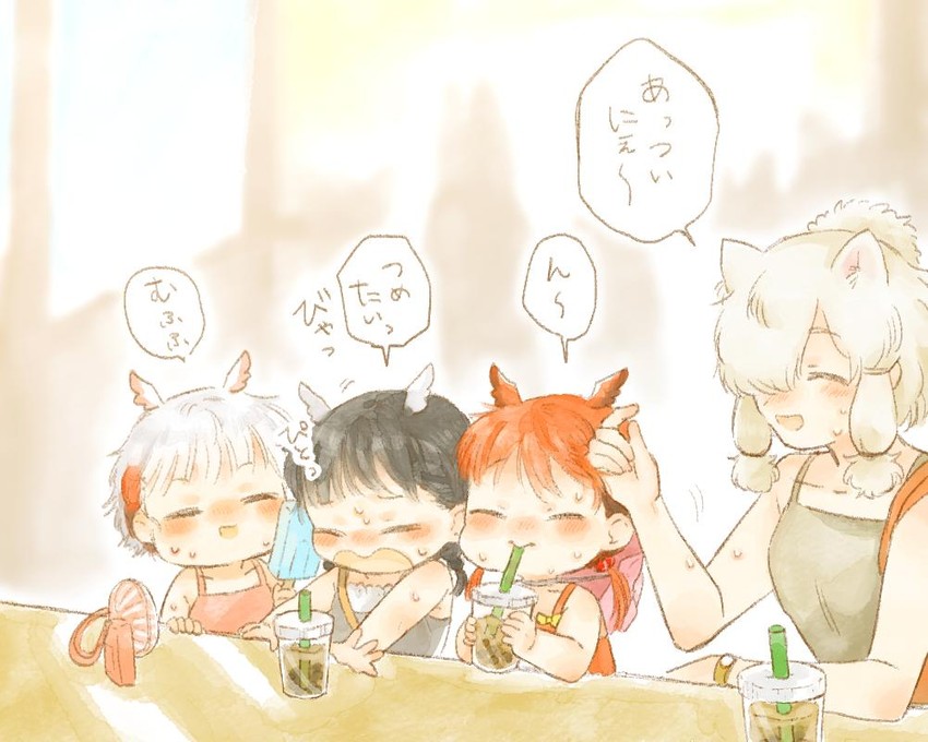 japanese crested ibis, alpaca suri, scarlet ibis, and black-headed ibis (kemono friends) drawn by moeki_(moeki0329)