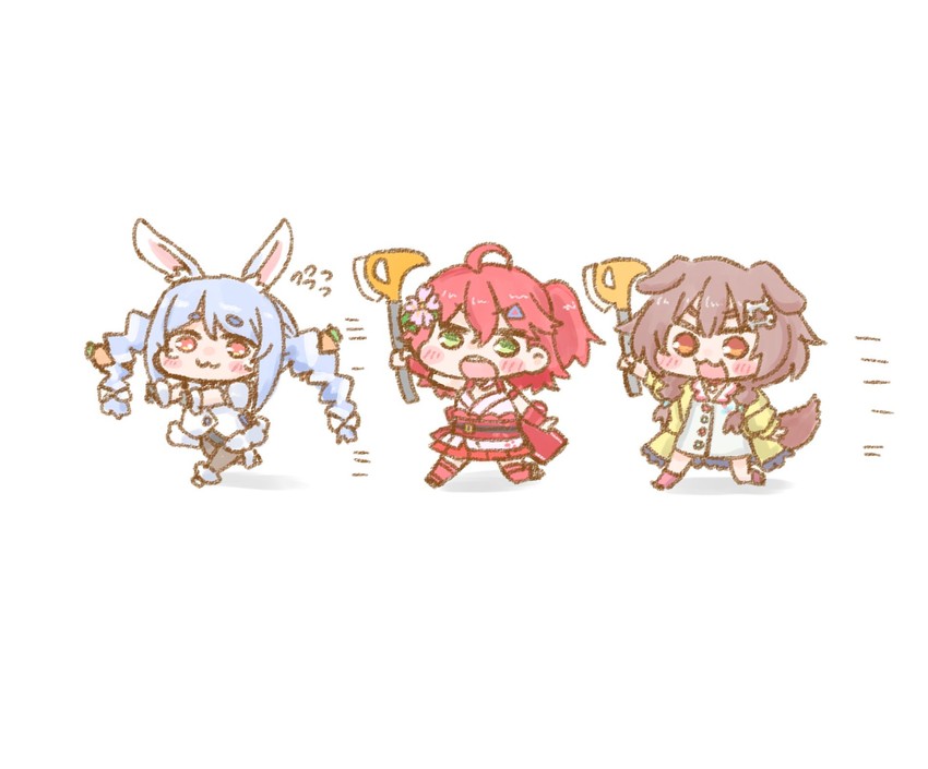 usada pekora, sakura miko, and inugami korone (hololive and 1 more) drawn by nekoyama