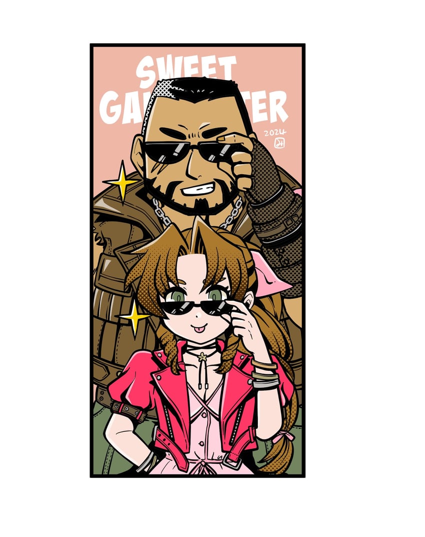 aerith gainsborough and barret wallace (final fantasy and 3 more) drawn by miri_(mirik)