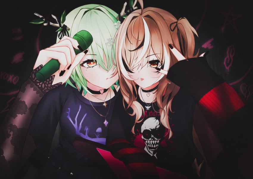 nanashi mumei and ceres fauna (hololive and 1 more) drawn by saltdcrmell