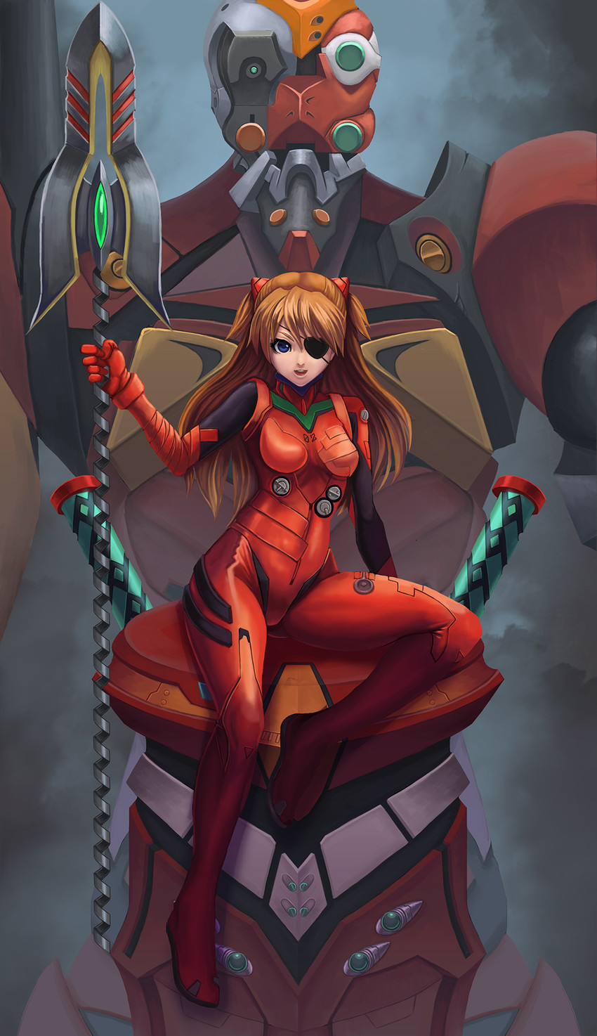 souryuu asuka langley and eva 02 (neon genesis evangelion and 2 more) drawn by ko-ran