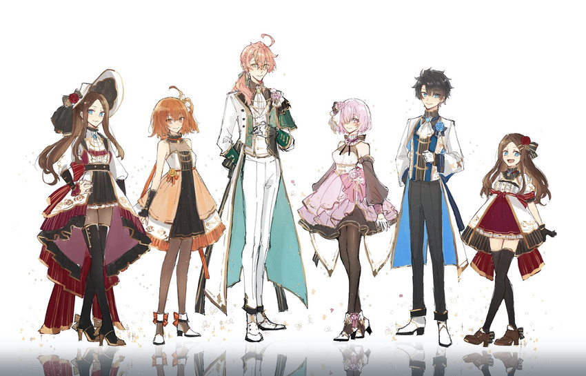 mash kyrielight, fujimaru ritsuka, leonardo da vinci, and romani archaman (fate and 1 more) drawn by nekohanemocha
