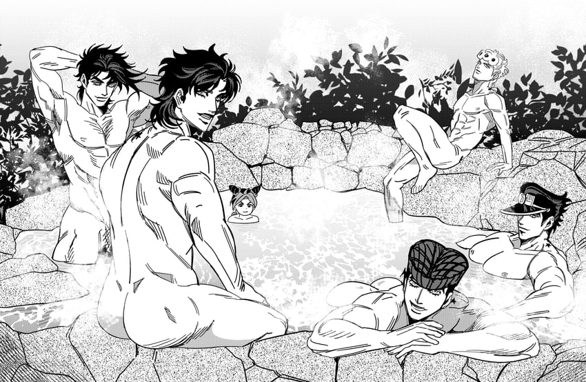 joseph joestar, kujo jotaro, kujo jolyne, giorno giovanna, jonathan joestar, and 1 more (jojo no kimyou na bouken and 7 more) drawn by danggo99