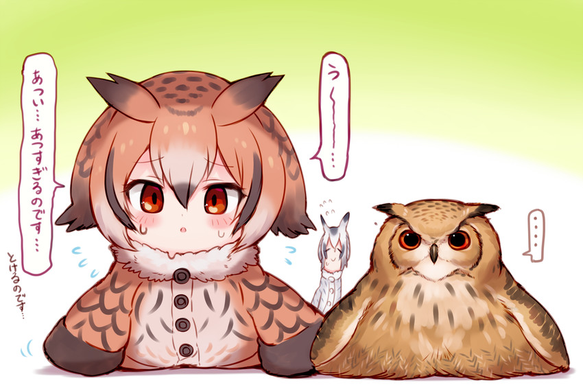 northern white-faced owl and eurasian eagle owl (kemono friends) drawn by sukemyon