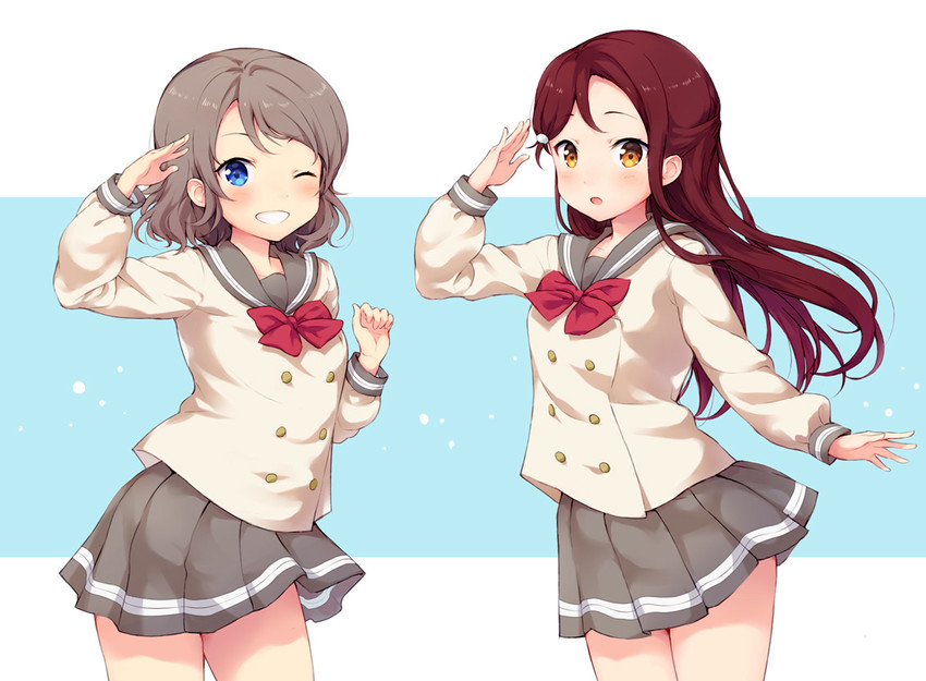 watanabe you and sakurauchi riko (love live! and 1 more) drawn by clare_(puyo2)