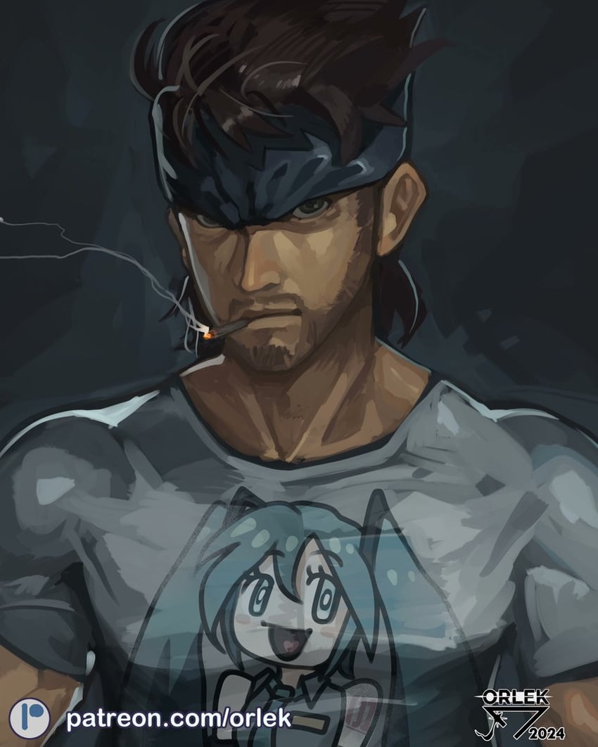 hatsune miku and solid snake (vocaloid and 2 more) drawn by orlek
