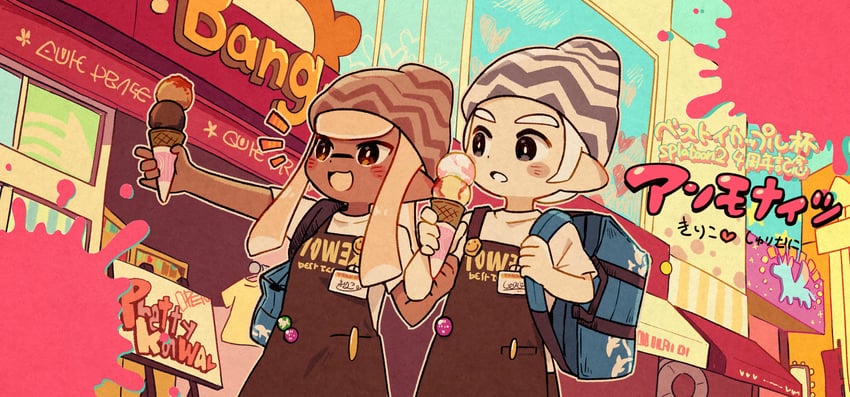 inkling player character, inkling girl, octoling player character, and octoling boy (splatoon) drawn by rechain
