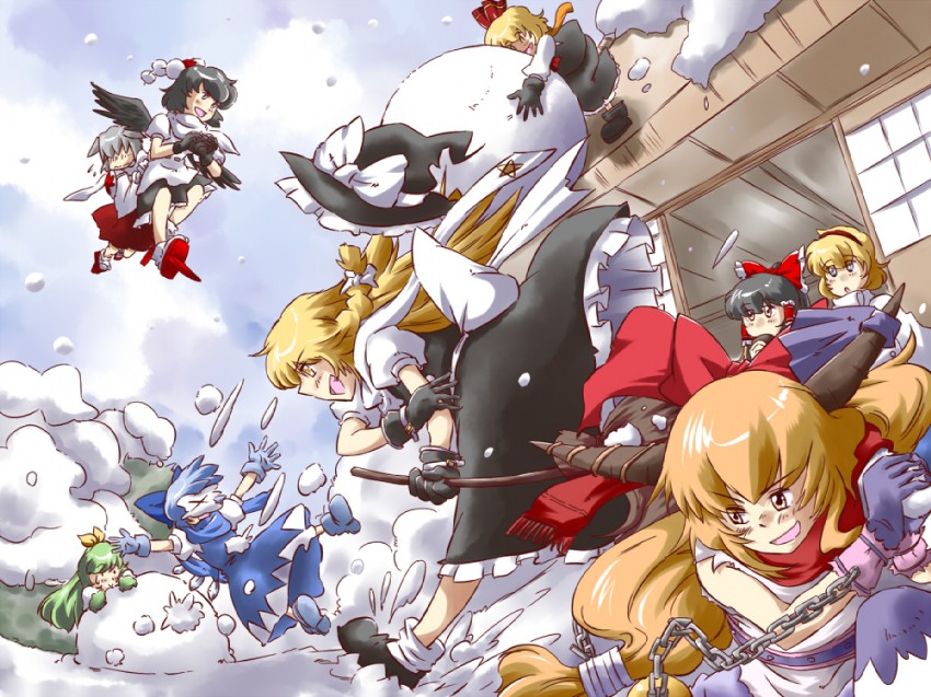 hakurei reimu, kirisame marisa, cirno, alice margatroid, shameimaru aya, and 4 more (touhou) drawn by non_(z-art)