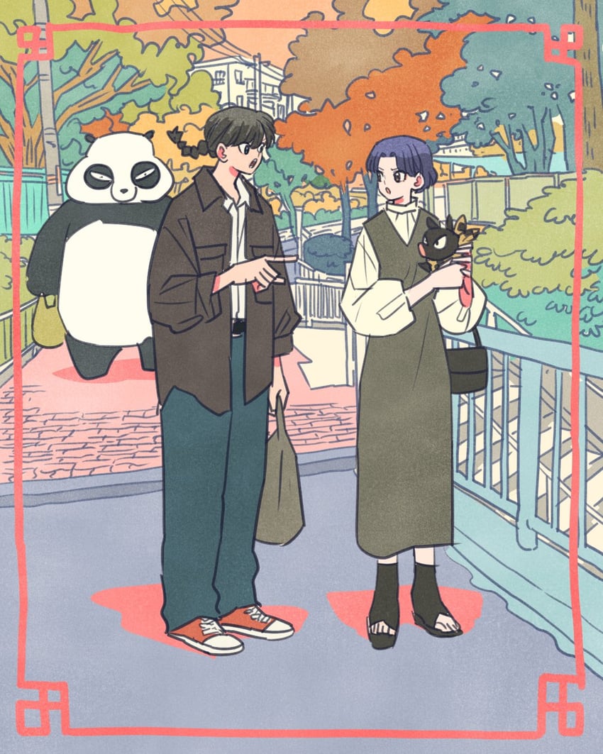 tendou akane, saotome ranma, p-chan, and saotome genma (ranma 1/2) drawn by takeuchi_ryousuke