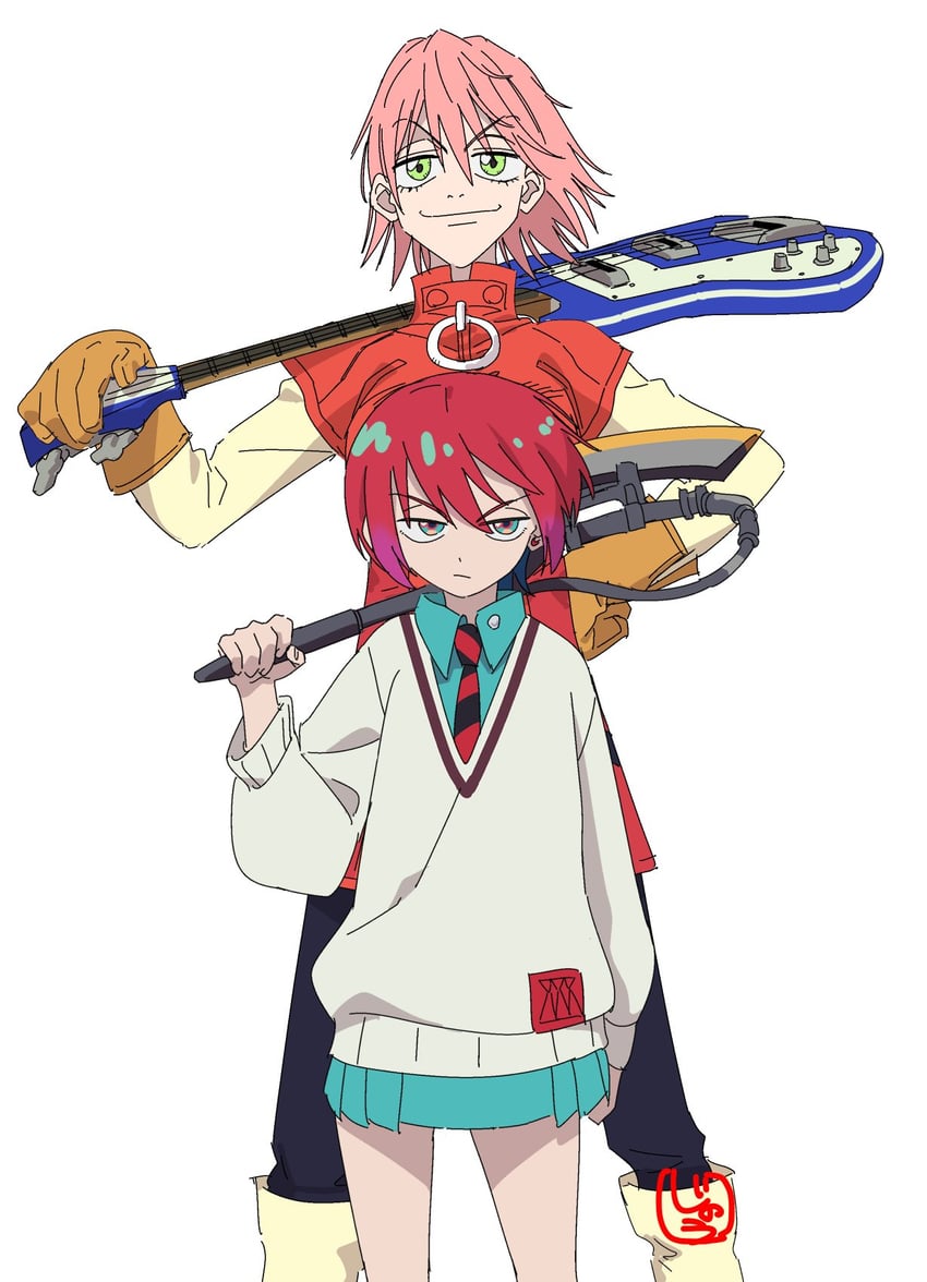 amate yuzuriha and haruhara haruko (gundam and 2 more) drawn by jinou_rakugaki