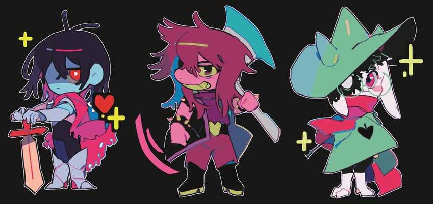 kris, ralsei, susie, and soul (deltarune) drawn by yaksa_del