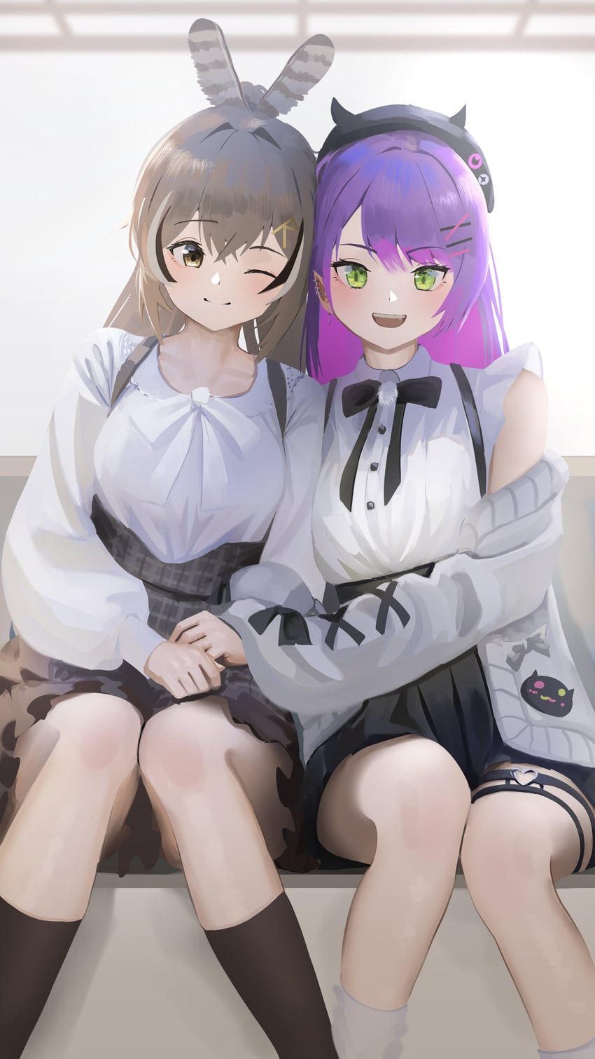nanashi mumei and tokoyami towa (hololive and 1 more) drawn by yamaharu_(xxzf7284)