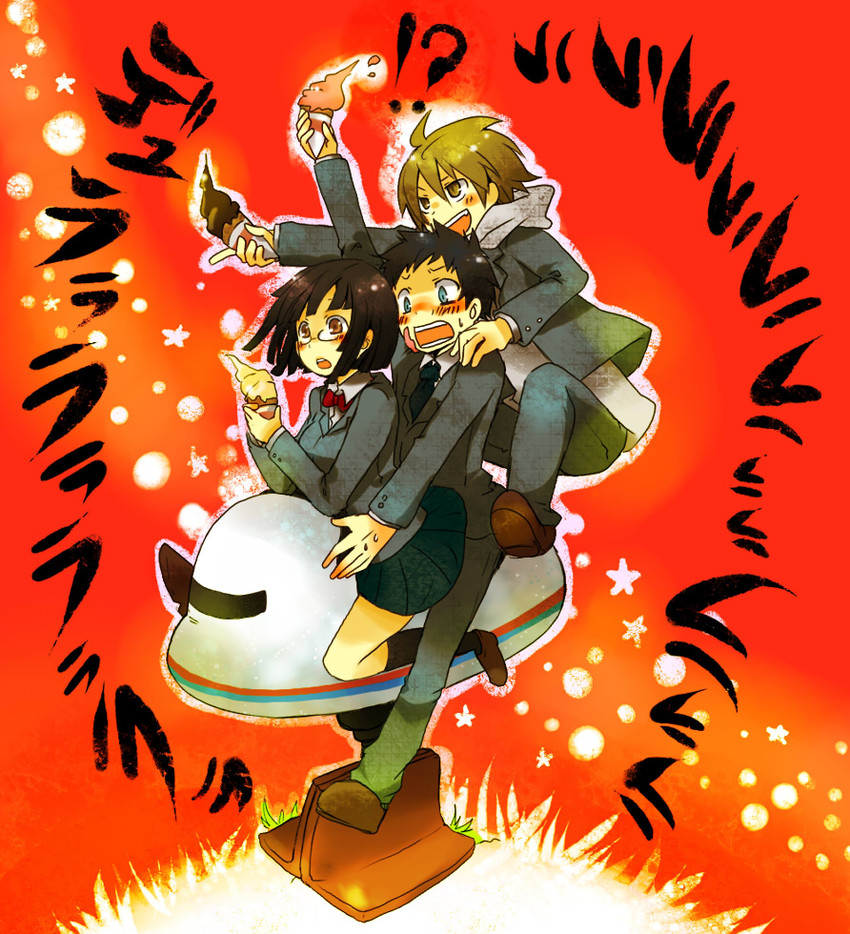 sonohara anri, ryuugamine mikado, and kida masaomi (durarara!!) drawn by kuro_yuzu