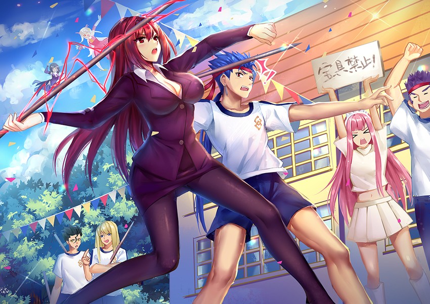 illyasviel von einzbern, scathach, miyu edelfelt, diarmuid ua duibhne, prisma illya, and 5 more (fate and 4 more) drawn by mallizmora