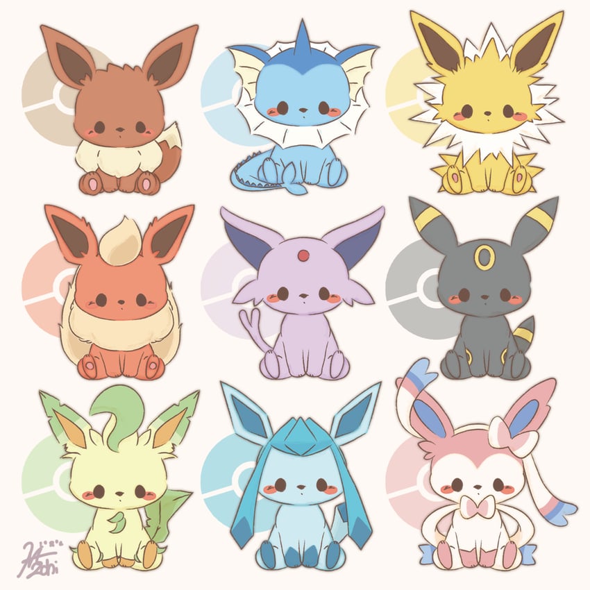 eevee, sylveon, umbreon, glaceon, vaporeon, and 4 more (pokemon) drawn by re7x