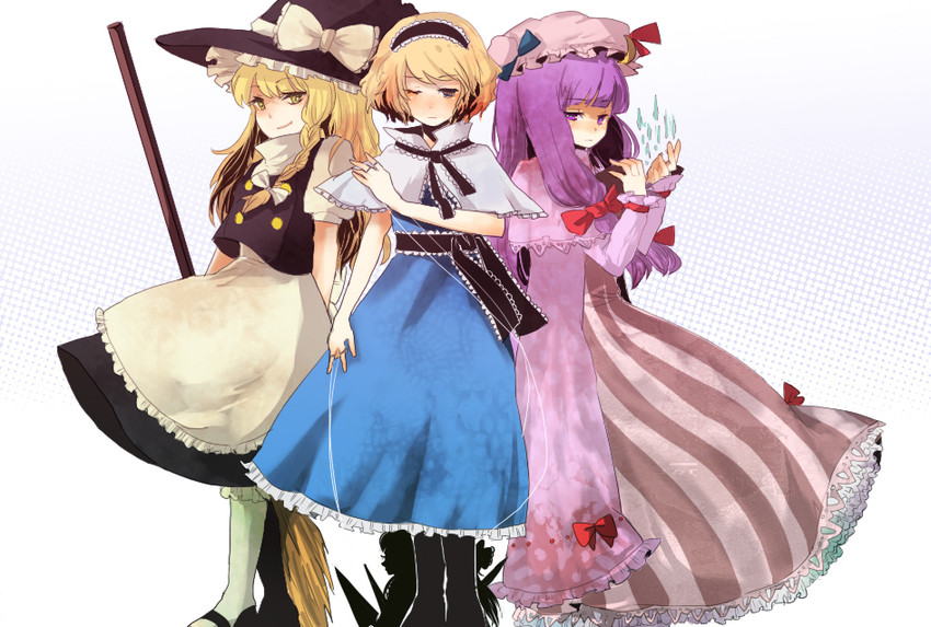 kirisame marisa, alice margatroid, and patchouli knowledge (touhou) drawn by chiri_(o9o9)