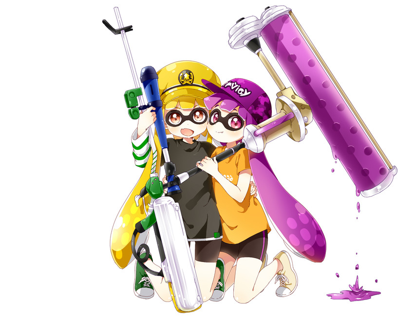 inkling player character and inkling girl (splatoon and 1 more) drawn by namori