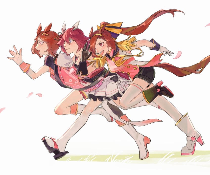 sakura chiyono o, sakura bakushin o, and sakura laurel (umamusume) drawn by moth_game