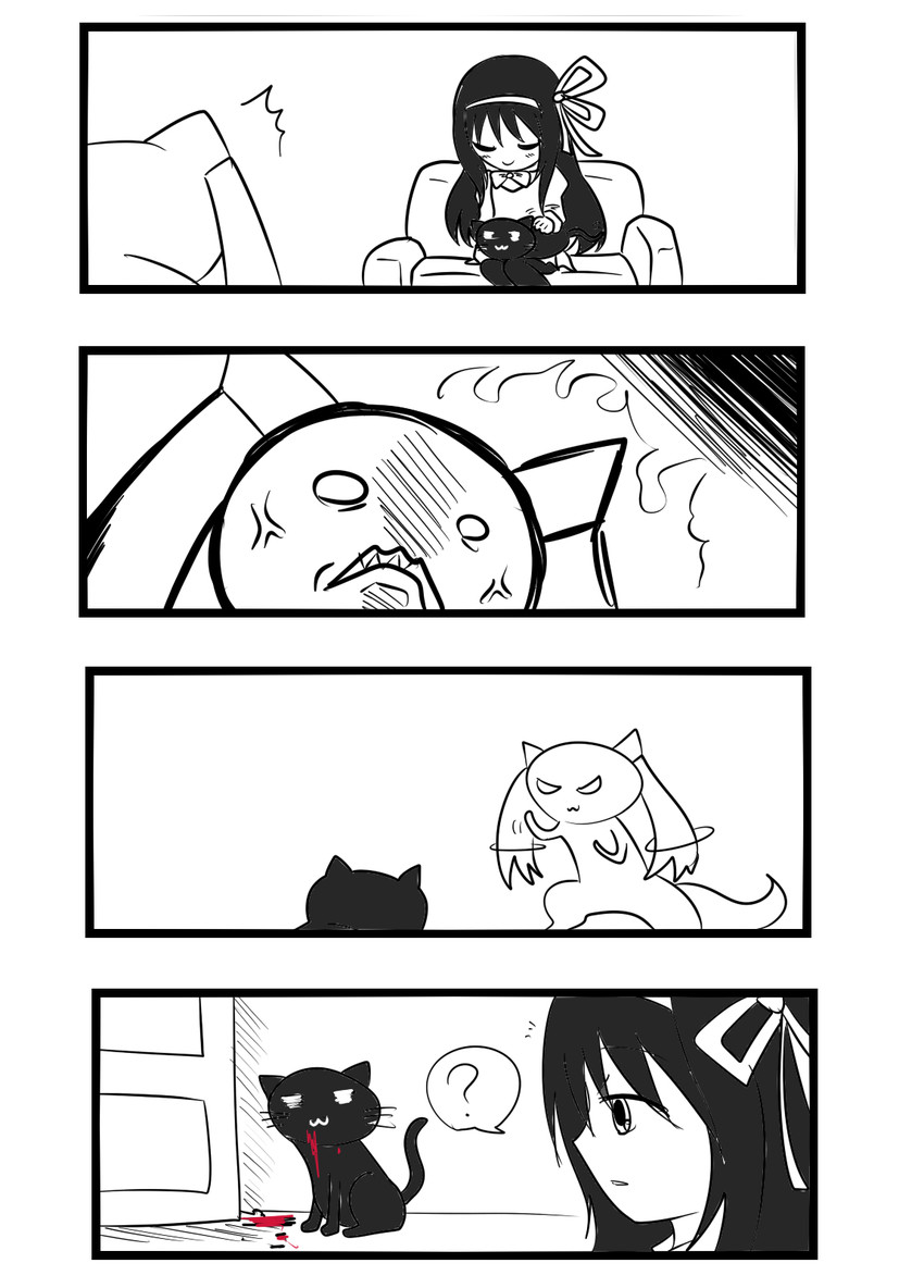 akemi homura and kyubey (mahou shoujo madoka magica) drawn by monchian