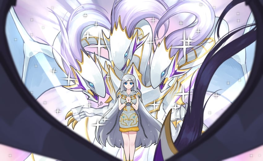 maiden of white and blue-eyes ultimate spirit dragon (yu-gi-oh!) drawn by dillo_(smootharmadillo)