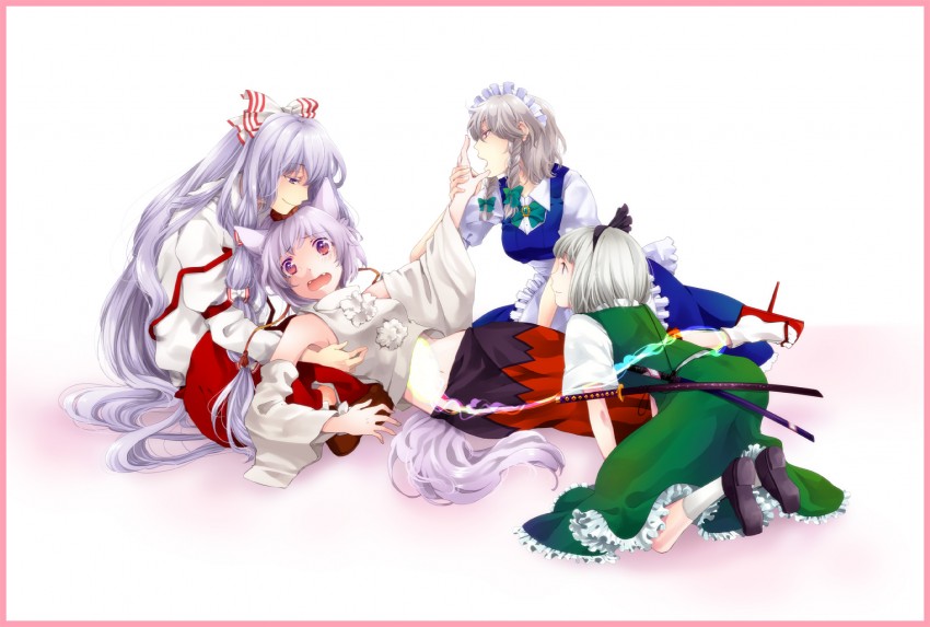 izayoi sakuya, konpaku youmu, fujiwara no mokou, and inubashiri momiji (touhou) drawn by zatoukujira
