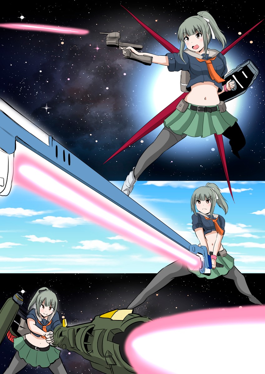 yuubari, yuubari kai ni, strike gundam, aile strike gundam, sword strike gundam, and 1 more (kantai collection and 2 more) drawn by yano_toshinori