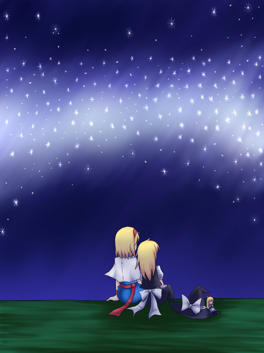 kirisame marisa, alice margatroid, and shanghai doll (touhou) drawn by bounami