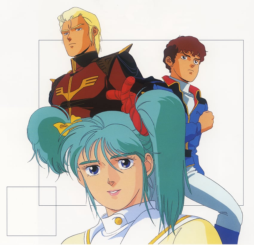 char aznable, amuro ray, and quess paraya (gundam and 1 more) drawn by kitazume_hiroyuki