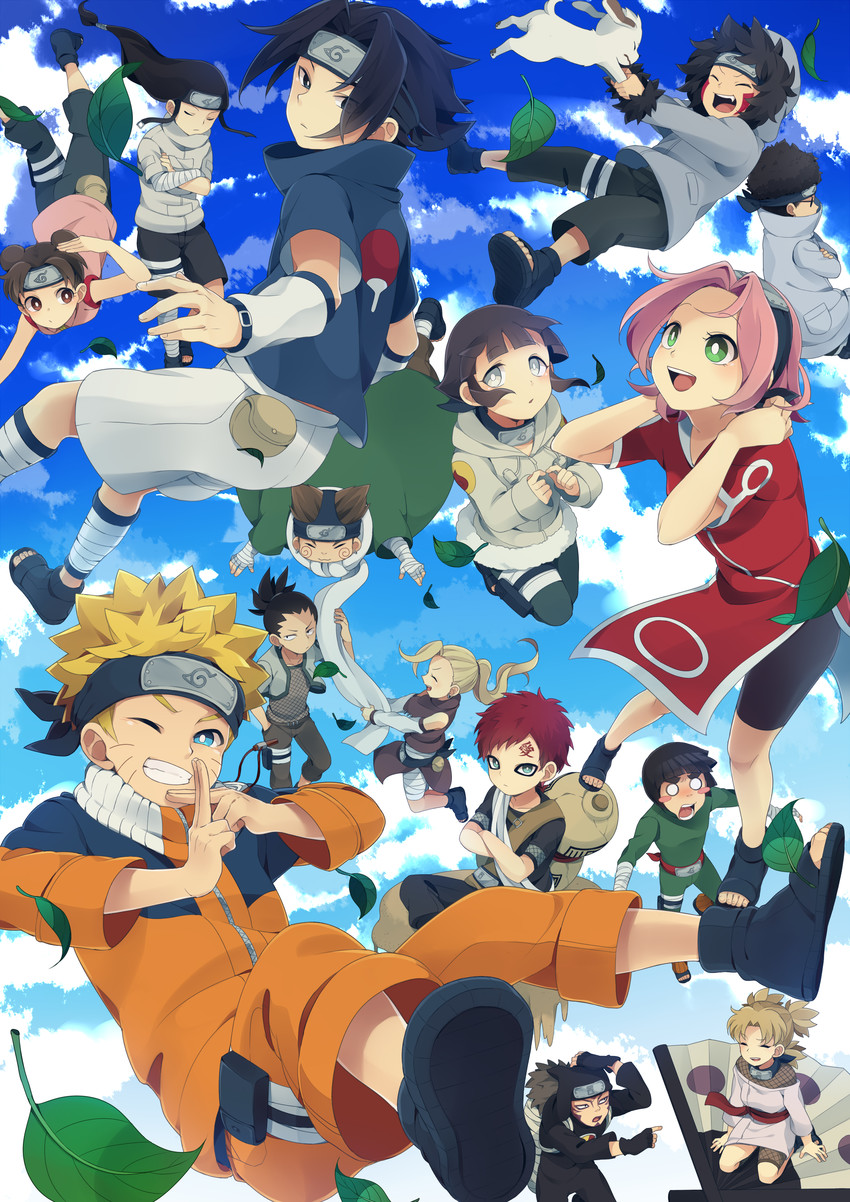 haruno sakura, uzumaki naruto, hyuuga hinata, uchiha sasuke, yamanaka ino, and 11 more (naruto) drawn by saku_anna