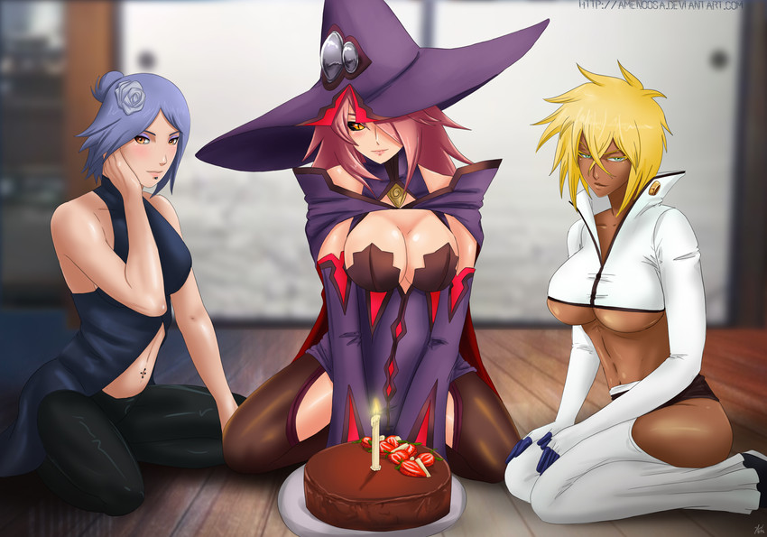 tier harribel, konan, and konoe a. mercury (naruto and 4 more) drawn by amenoosa